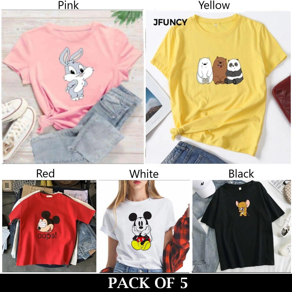 Pack Of 5 T-Shirts For Womens - Oshi.pk - Buy & Sell Online