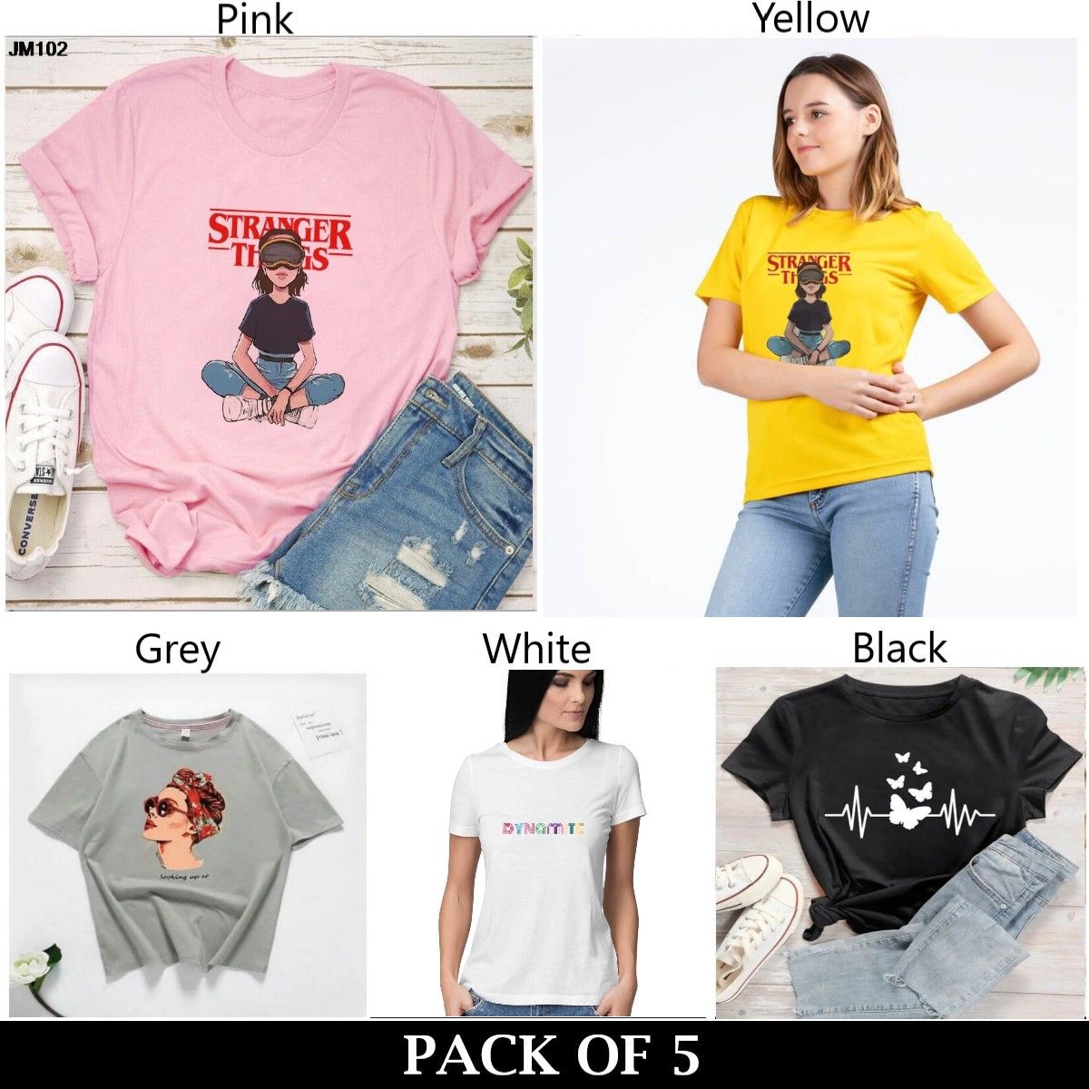 Pack Of 5 T-Shirts For Womens - Oshi.pk - Buy & Sell Online