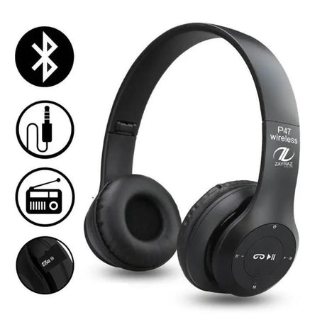 P47 Wireless Bluetooth Headphones Foldable Wireless Headphones 5.0 EDR With Mic Support FM Radio TF For PC TV Tablets Smart Phones/Aux Cable - Oshi.pk - Buy & Sell Online