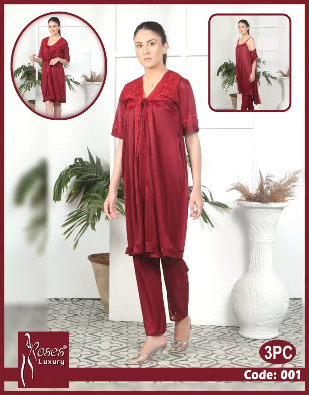 Pack of 1 - Silk Satin Nighty Suit For Women