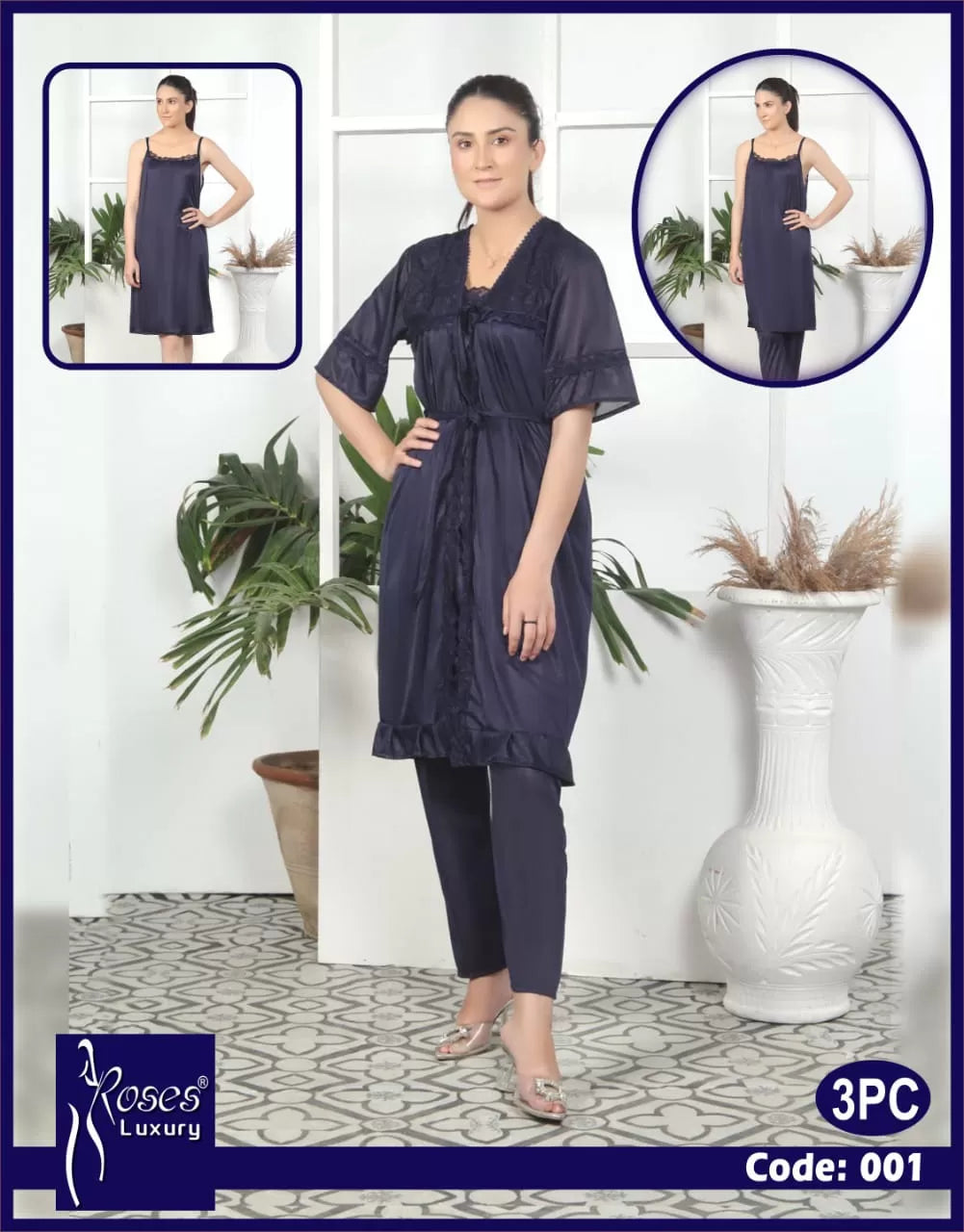 Pack of 1 - Silk Satin Nighty Suit For Women