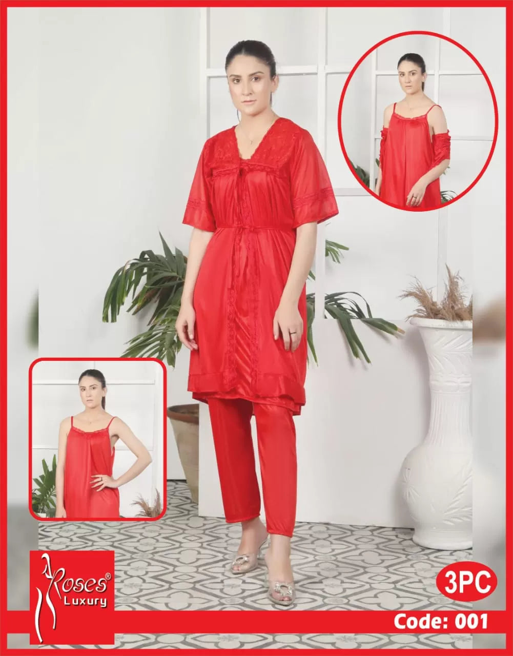 Pack of 1 - Silk Satin Nighty Suit For Women