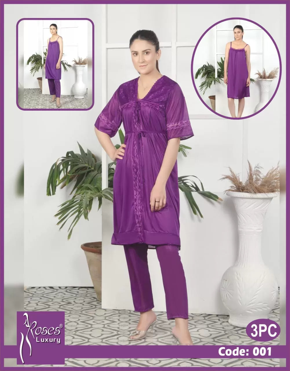 Pack of 1 - Silk Satin Nighty Suit For Women