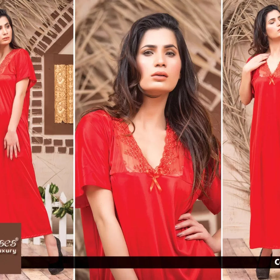 Pack of 1 - Silk Satin Nighty Shirt For Women/Girls