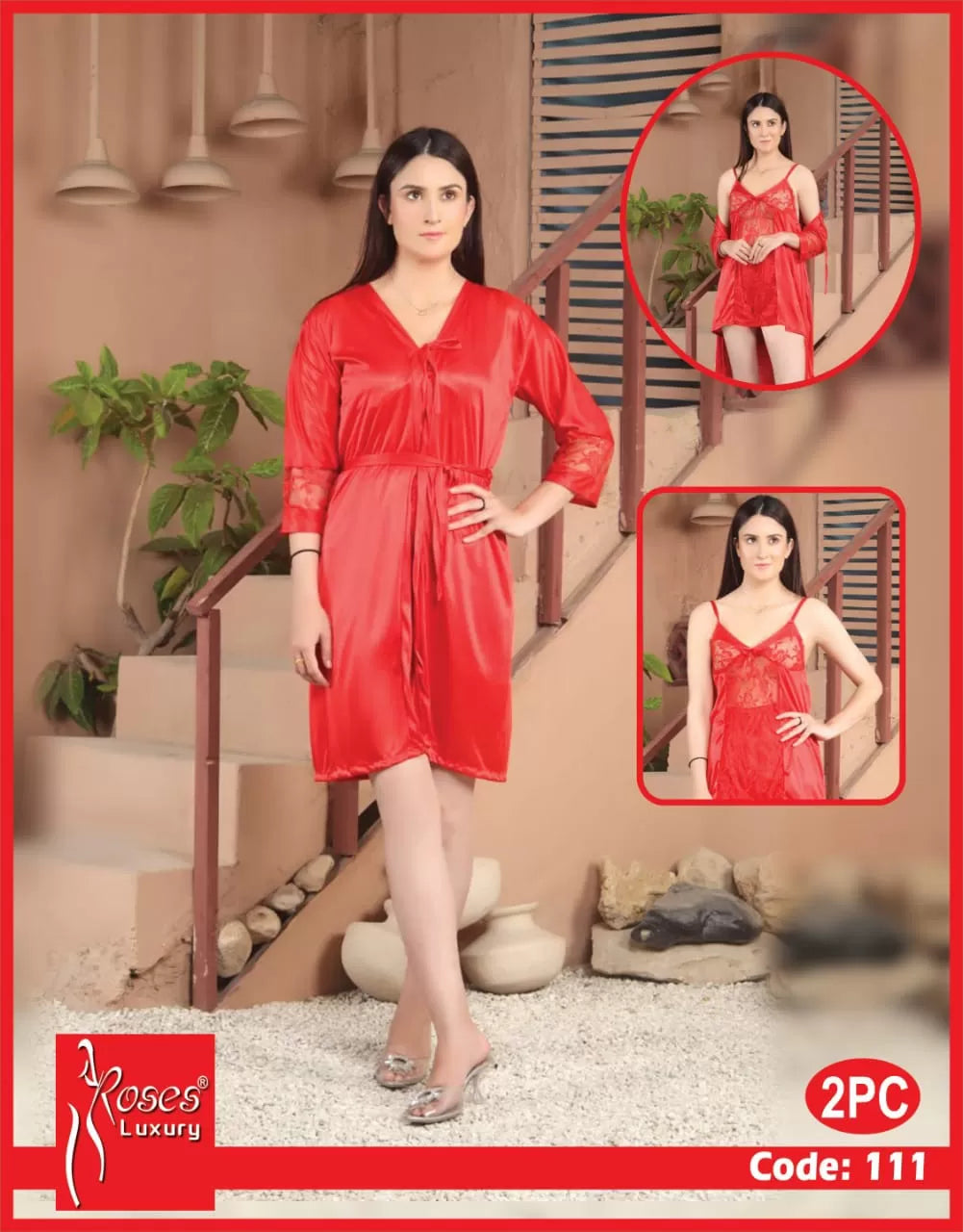 Pack of 1 - Silk Satin Nighty Suit For Women
