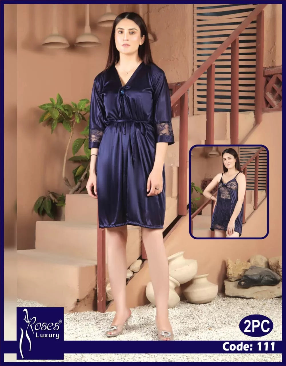 Pack of 1 - Silk Satin Nighty Suit For Women