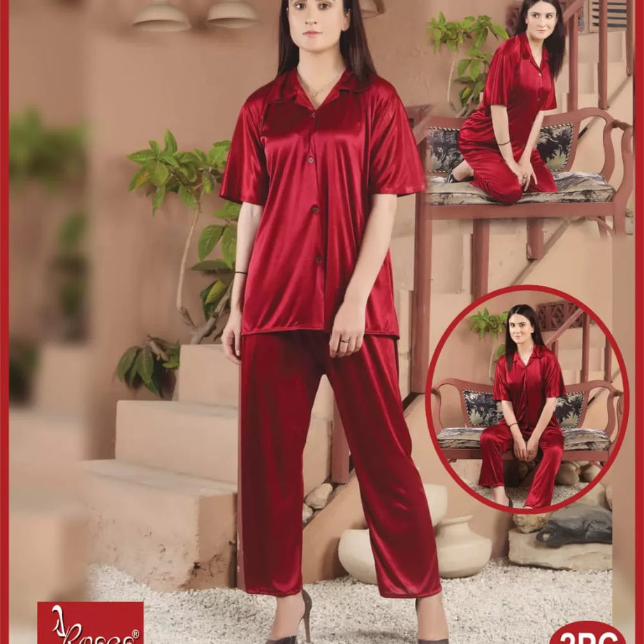 Pack of 1 - Silk Satin Nighty Suit For Women
