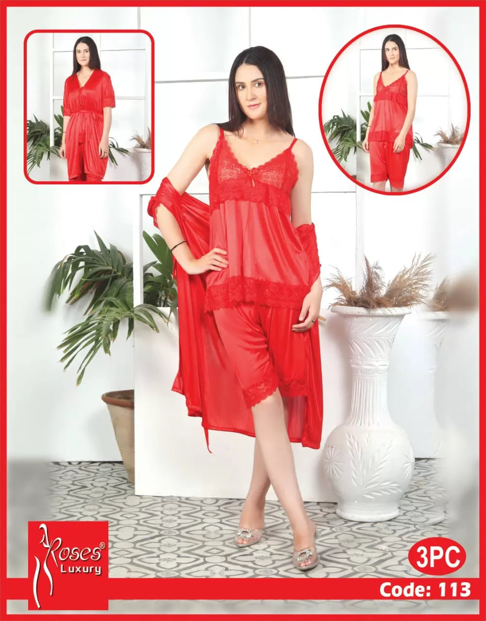 Pack of 1 - Silk Satin Nighty Suit For Women
