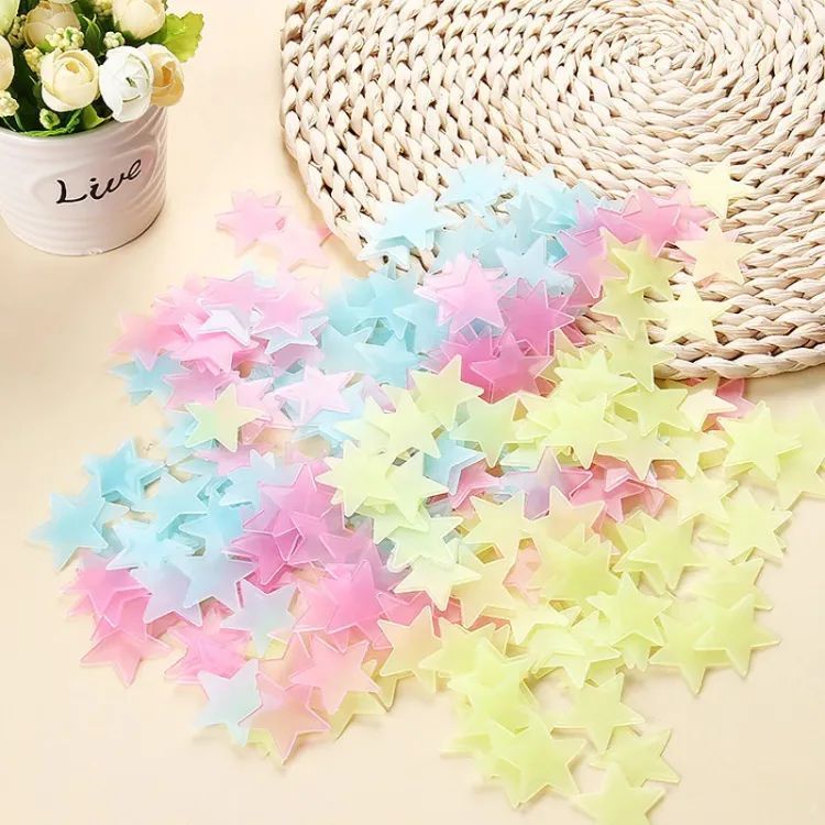 Pack Of 100 - 3D Stars Glow In The Dark Wall Stickers Luminous Fluorescent Wall Stickers For Kids Baby Room Bedroom Ceiling Home Decor - Oshi.pk - Buy & Sell Online
