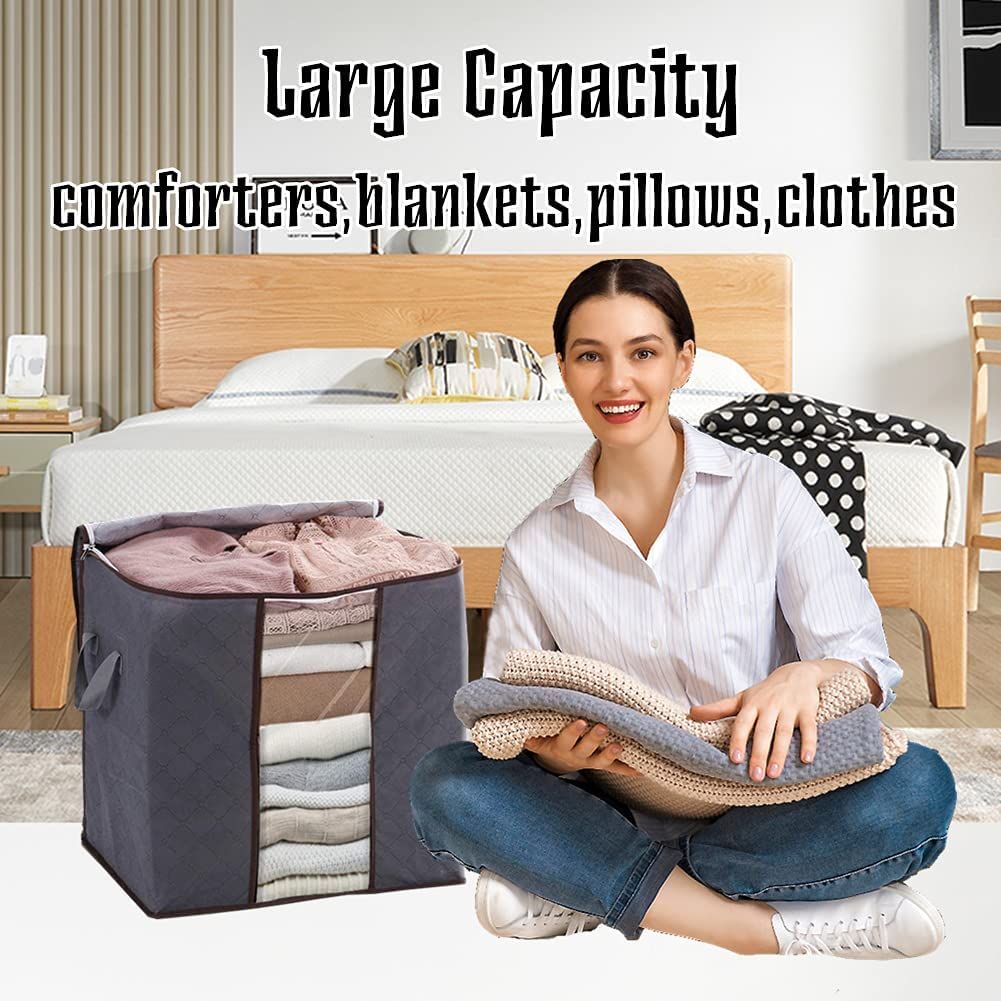 Pack of 12 Portable Bamboo Charcoal Clothes Blanket Large Folding Bag Storage Box Organizer - Oshi.pk - Buy & Sell Online