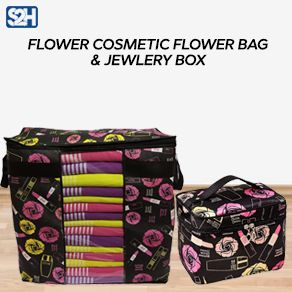 Pack of 2 - Printed Black Rose Flower Clothes Storage Bag and Cosmetic Bag - Oshi.pk - Buy & Sell Online
