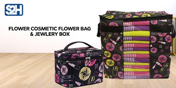 Pack of 2 - Printed Black Rose Flower Clothes Storage Bag and Cosmetic Bag - Oshi.pk - Buy & Sell Online