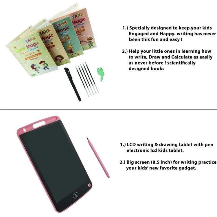 Pack Of 2 4pcs Sank Magic Practice Copybook + 8.5 Inch Writing Tablet for Kids Best for Early Learning Education - Oshi.pk - Buy & Sell Online