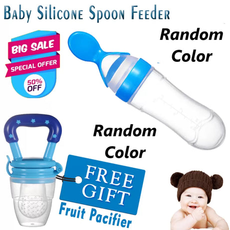 Pack Of 2 Baby Silicone Squeeze Spoon Feeder, Baby Fruit Pacifier - Feeder with Spoon - Spoon bottle Feeder - Spoon Feeder Silicone with pacifier - Oshi.pk - Buy & Sell Online