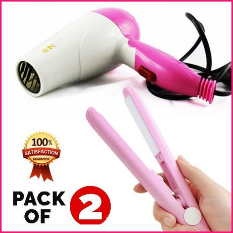 pack of 2 Combo Mini Hair Straightener And Hair Dryer - Oshi.pk - Buy & Sell Online