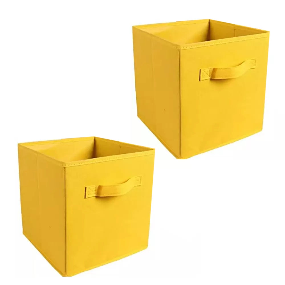 Pack of 2 Foldable Storage Cubes Organizer Basket Bin Storage Boxes Storage Container with Handles for Toy Storage Box Yellow