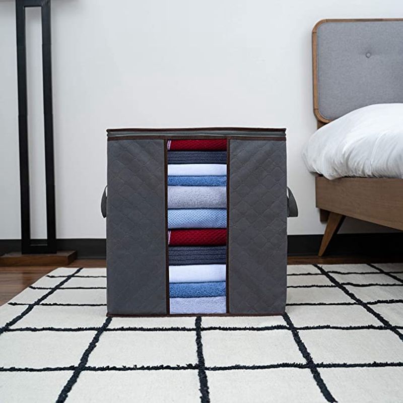 Pack Of 2 Portable Bamboo Charcoal Clothes Blanket Large Folding Bag Storage Box Organizer - Oshi.pk - Buy & Sell Online