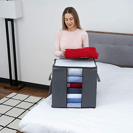 Portable Bamboo Charcoal Clothes Blanket Large Folding Bag Storage Box Organizer- Pack of 10 - Oshi.pk - Buy & Sell Online