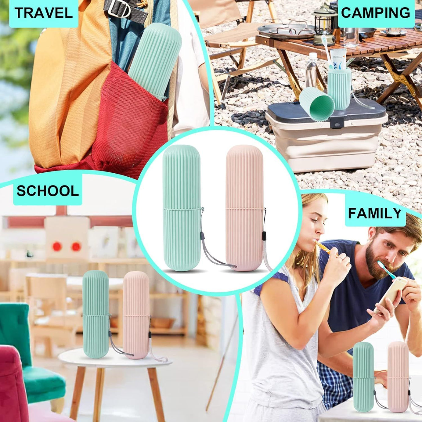 Pack of 2 Toothbrush Travel Case, Portable Travel Toothbrush Holder Case, Toothbrush Case Set for Camping, Traveling, Home, School, Business, Bathroom - Oshi.pk - Buy & Sell Online