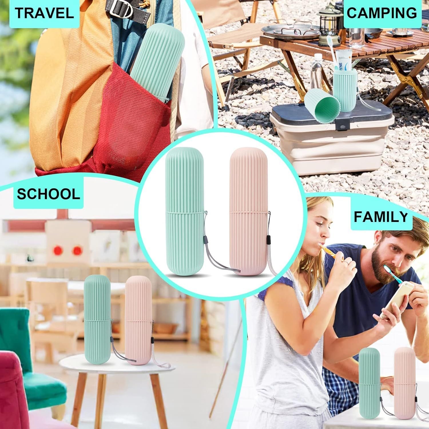 Pack of 2 Toothbrush Travel Case, Portable Travel Toothbrush Holder Case, Toothbrush Case Set for Camping, Traveling, Home, School, Business, Bathroom - Oshi.pk - Buy & Sell Online