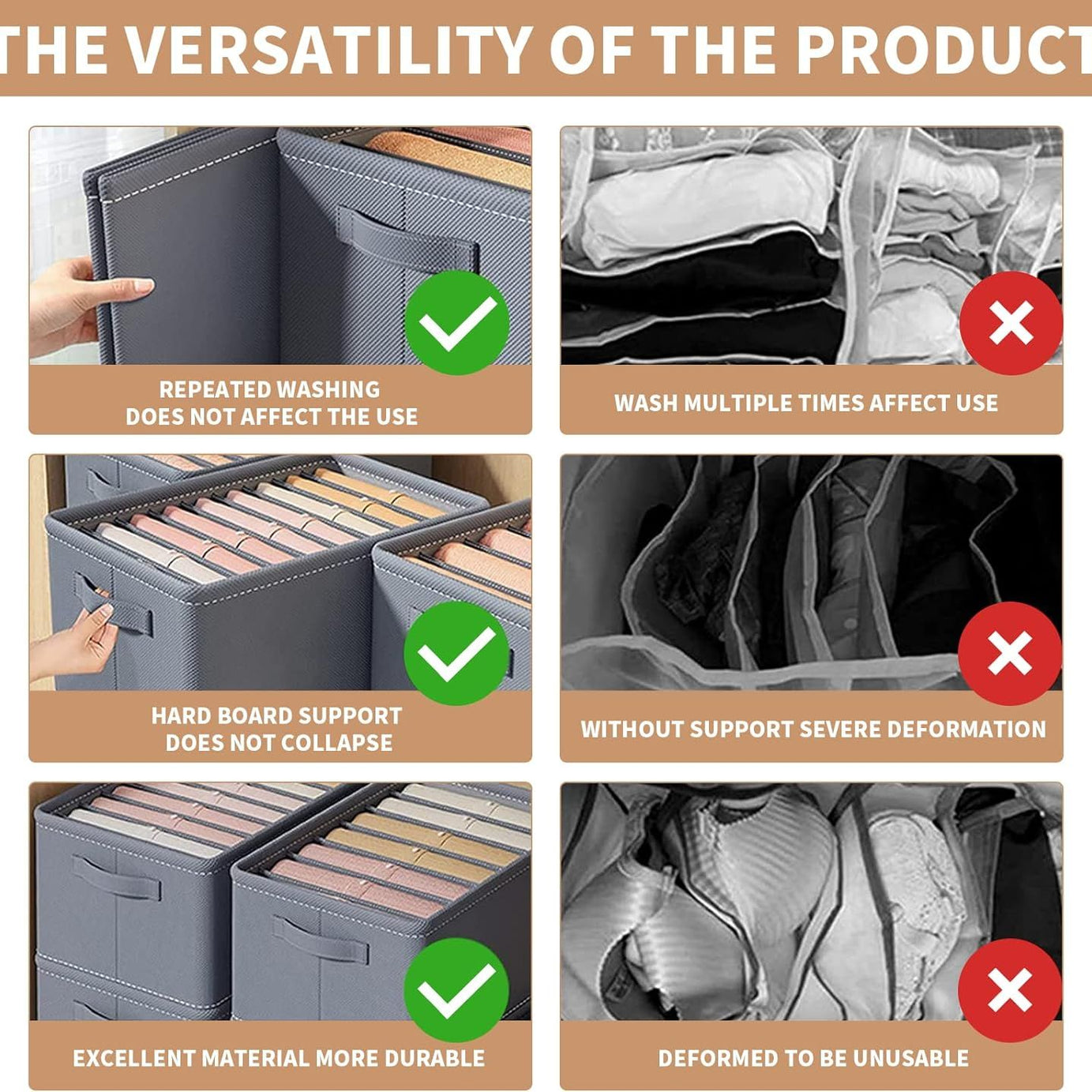 Pack of 6 - Large Capacity Wardrobe Clothes Organiser 6 Cells/Compartments, Thickened Non-woven Closet Storage Box, Foldable Clothes Organizers - Oshi.pk - Buy & Sell Online