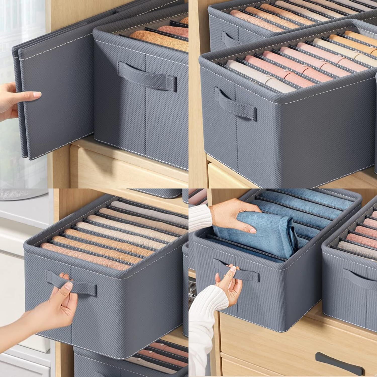 Pack of 6 - Large Capacity Wardrobe Clothes Organiser 6 Cells/Compartments, Thickened Non-woven Closet Storage Box, Foldable Clothes Organizers - Oshi.pk - Buy & Sell Online