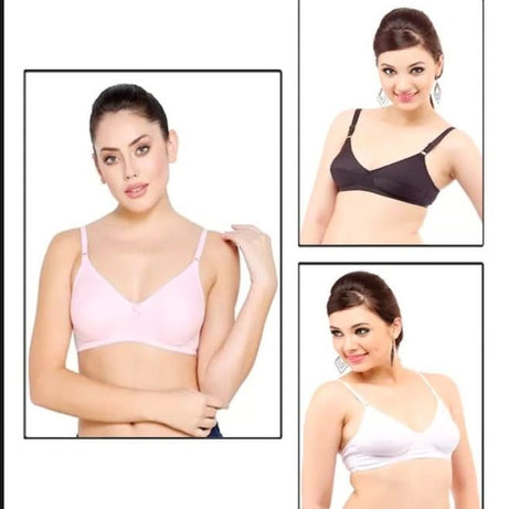 Pack Of 3 Best Quality Cotton Non Padded Bras For Women - Oshi.pk - Buy & Sell Online