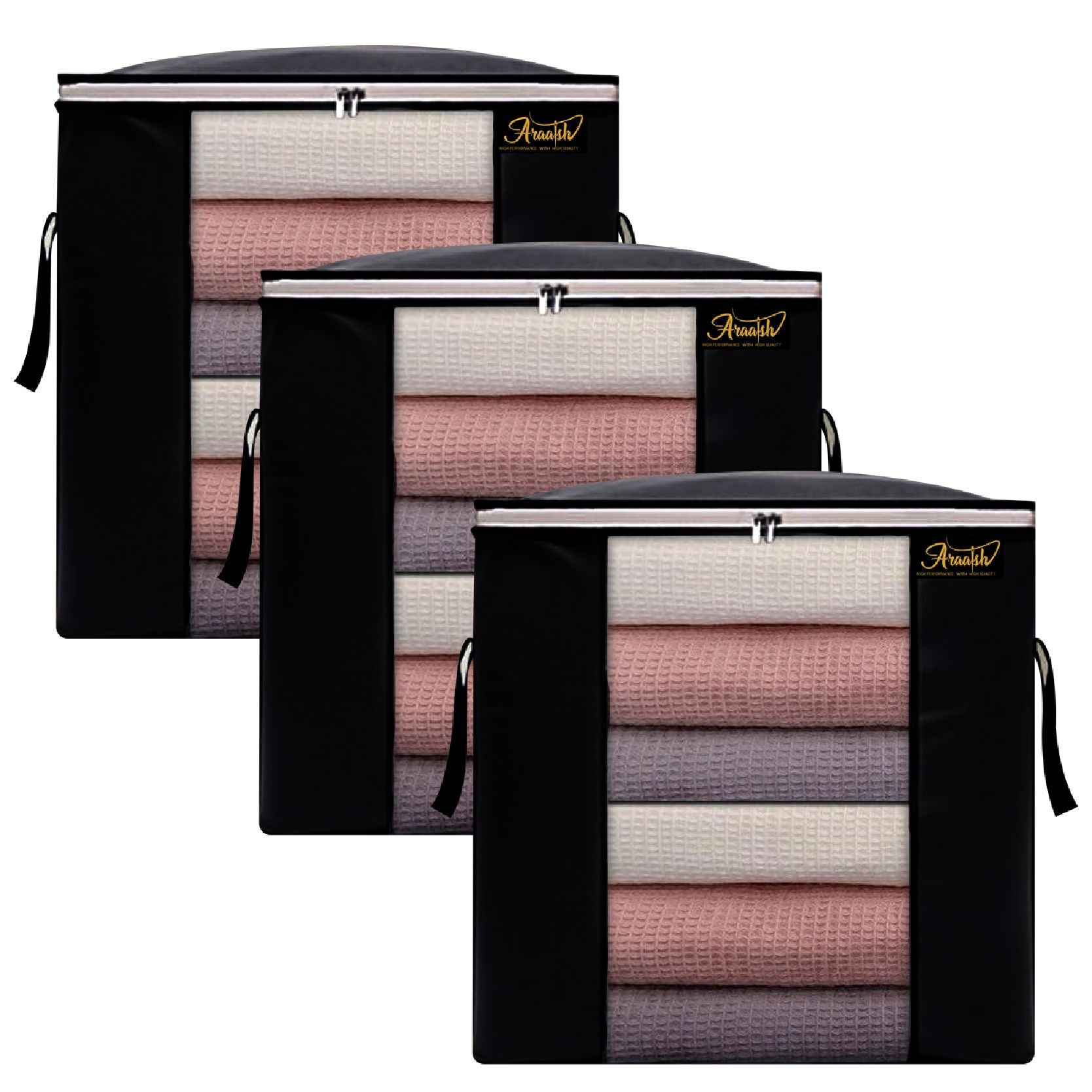 Pack of 3 Thick Bag Large Foldable Clothes Storage Bag Organizer Storage Container for Blanket Comforter Clothing 75 GSM in Size (20 x 20 x 10 Inch) - Oshi.pk - Buy & Sell Online