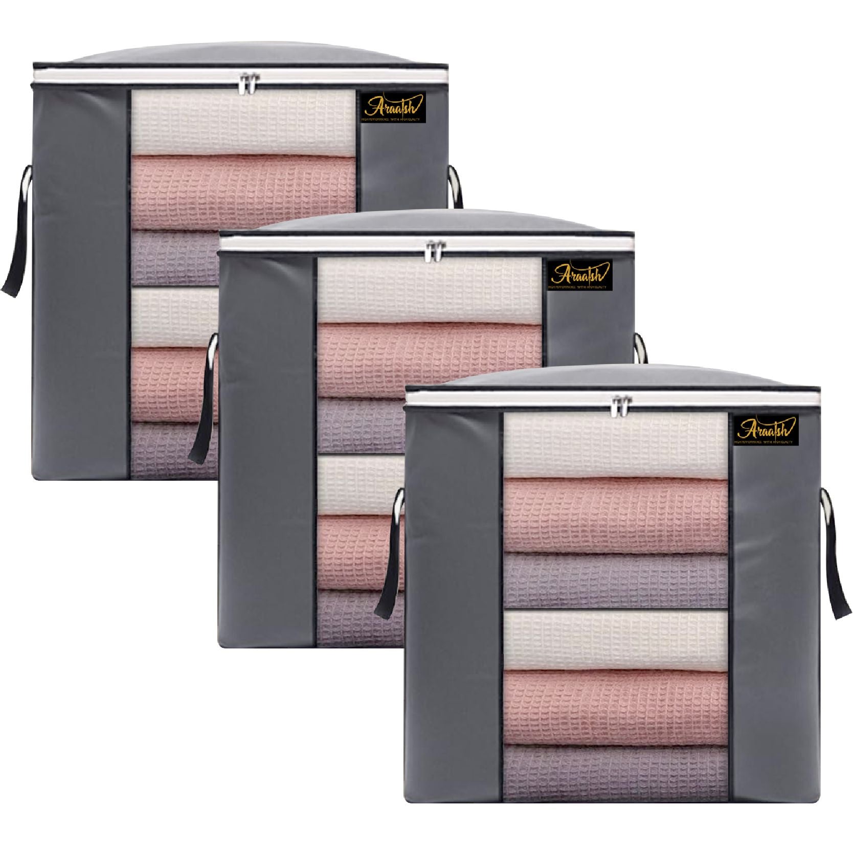 Pack of 3 Thick Bag Large Foldable Clothes Storage Bag Organizer Storage Container for Blanket Comforter Clothing 75 GSM in Size (20 x 20 x 10 Inch) - Oshi.pk - Buy & Sell Online