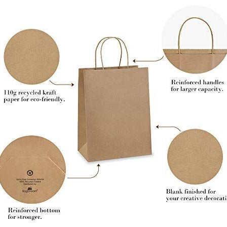 Pack of 40 Paper Bags 1 1 X 14 X 3 Gift Bags, Party Bags, Shopping Bags, Kraft Bags, Retail Bags, Merchandise Bags, Brown Paper Bags Handle 110gsm