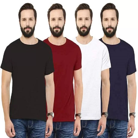 Pack of 4 - Best Quality Plain Short Sleeve Round Neck Basic T-shirt for Men/ - Oshi.pk - Buy & Sell Online