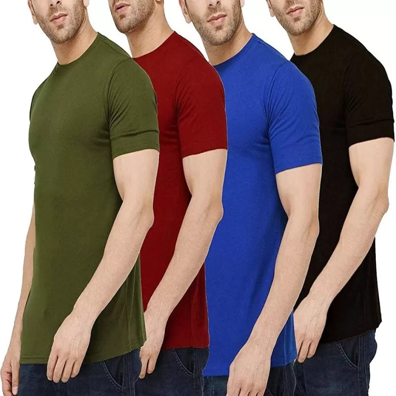 Pack of 4 - Best Quality Plain Short Sleeve Round Neck Basic T-shirt for Men/ - Oshi.pk - Buy & Sell Online