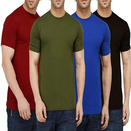 Pack of 4 - Best Quality Plain Short Sleeve Round Neck Basic T-shirt for Men/ - Oshi.pk - Buy & Sell Online