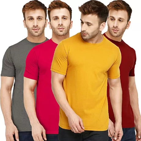 Pack of 4 - Best Quality Plain Short Sleeve Round Neck Basic T-shirt for Men/ - Oshi.pk - Buy & Sell Online