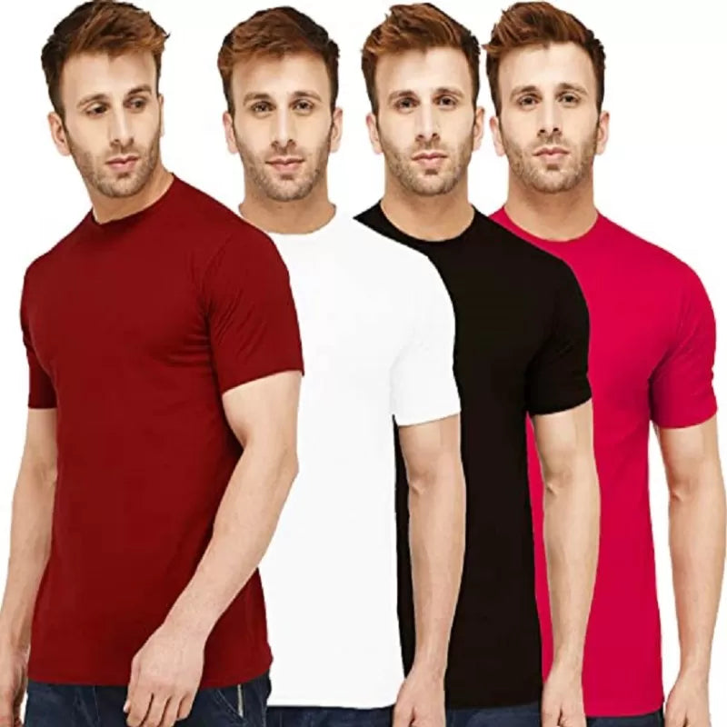 Pack of 4 - Best Quality Plain Short Sleeve Round Neck Basic T-shirt for Men/ - Oshi.pk - Buy & Sell Online