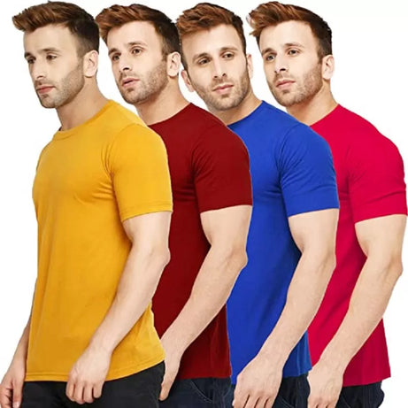 Pack of 4 - Best Quality Plain Short Sleeve Round Neck Basic T-shirt for Men/ - Oshi.pk - Buy & Sell Online