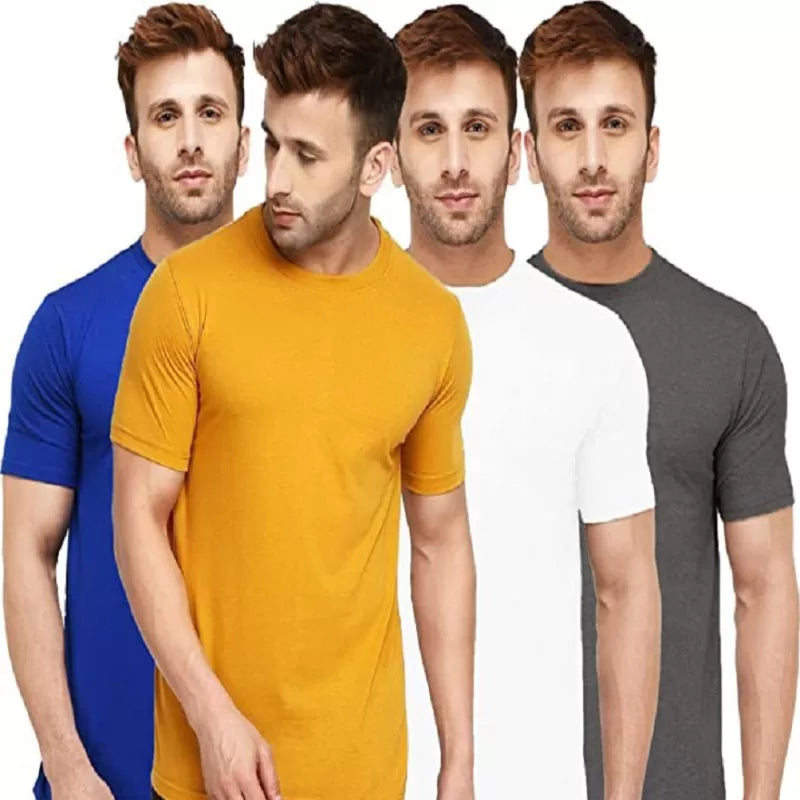 Pack of 4 - Best Quality Plain Short Sleeve Round Neck Basic T-shirt for Men/ - Oshi.pk - Buy & Sell Online