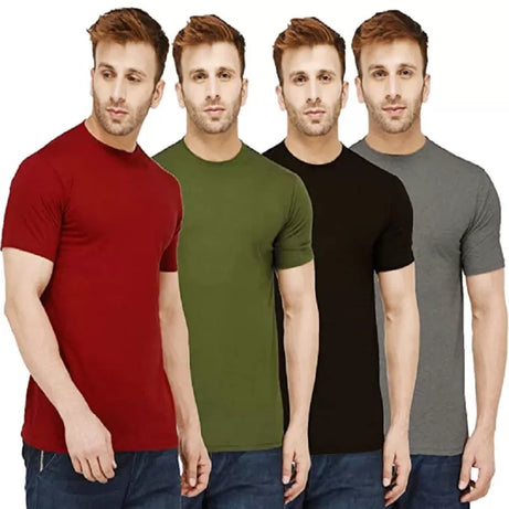 Pack of 4 - Best Quality Plain Short Sleeve Round Neck Basic T-shirt for Men/ - Oshi.pk - Buy & Sell Online