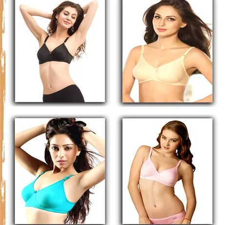 4 x Cotton Non Padded Bras for Women/Girls