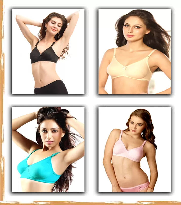 4 x Cotton Non Padded Bras for Women/Girls
