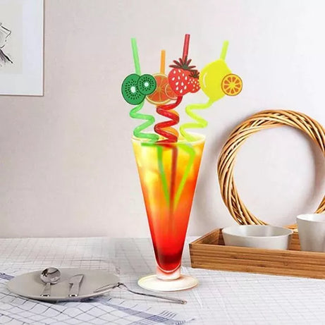 Pack of 4 Acrylic Fruit Straws Washable & Reusable