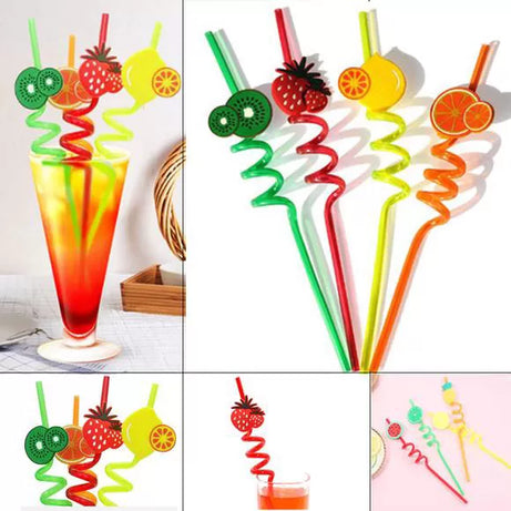 Pack of 4 Acrylic Fruit Straws Washable & Reusable