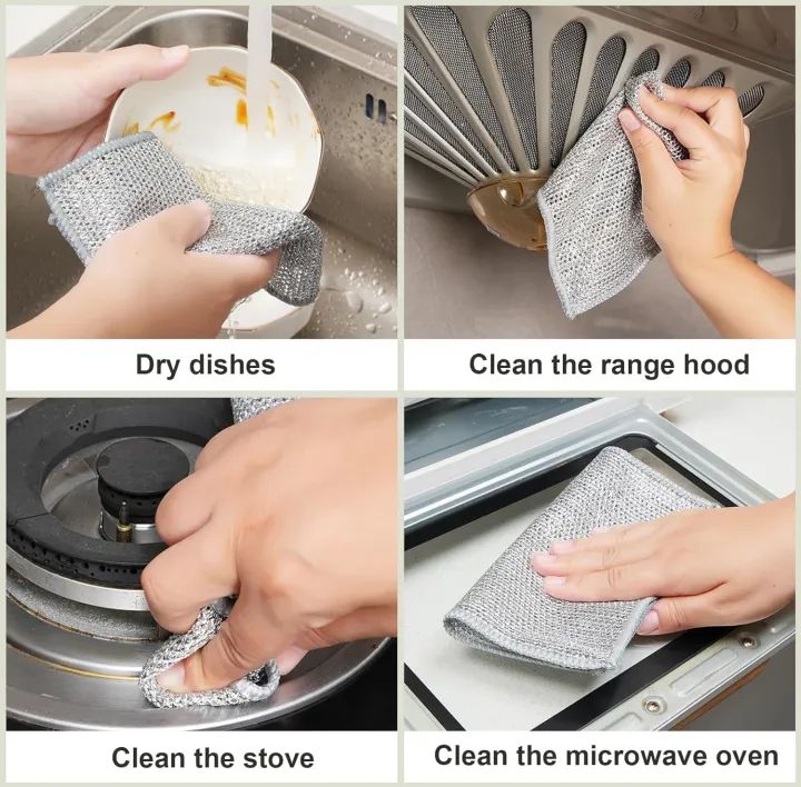 Pack of 4 Kitchen Steel Mesh Wire Dish Washer Cleaning Cloth - Oshi.pk - Buy & Sell Online