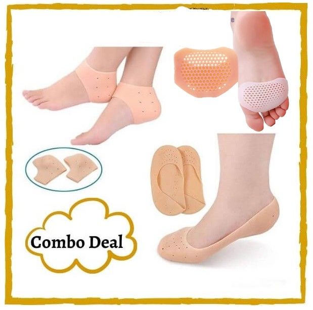 PACK of 3 PAIR Silicone Gel Heel Pad Socks for Pain Relief and anti crack with Forefoot Cushion Pain Relief Silicone Gel Half Heel Fore foot Pads - Oshi.pk - Buy & Sell Online