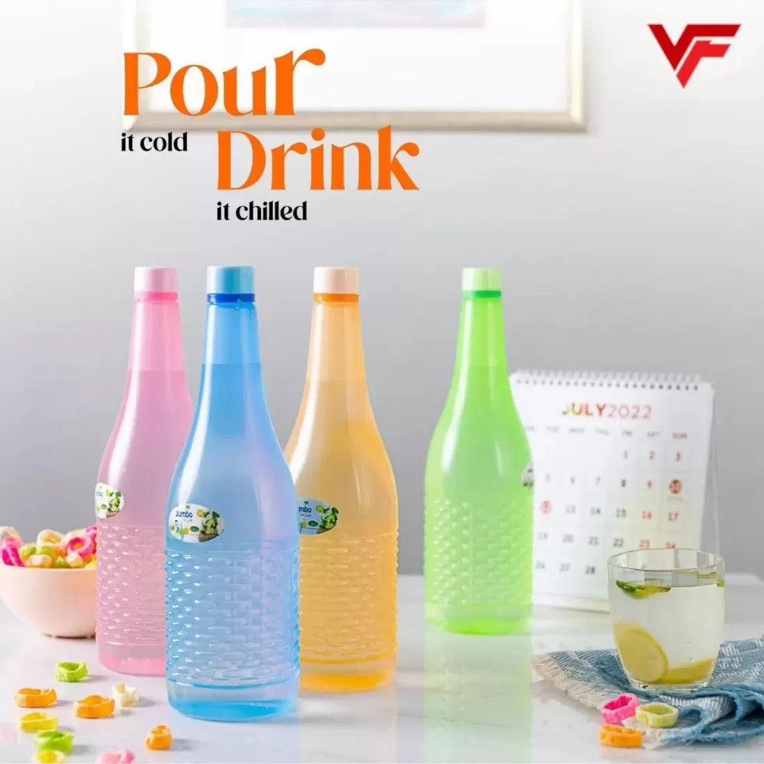 Pack Of 4 Plastic Jumbo Water Bottles Super Cool Water Drink Bottles Fridge And Refrigerator Water Bottles High Quality Multi Color 1.2 Ltr Each - Oshi.pk - Buy & Sell Online
