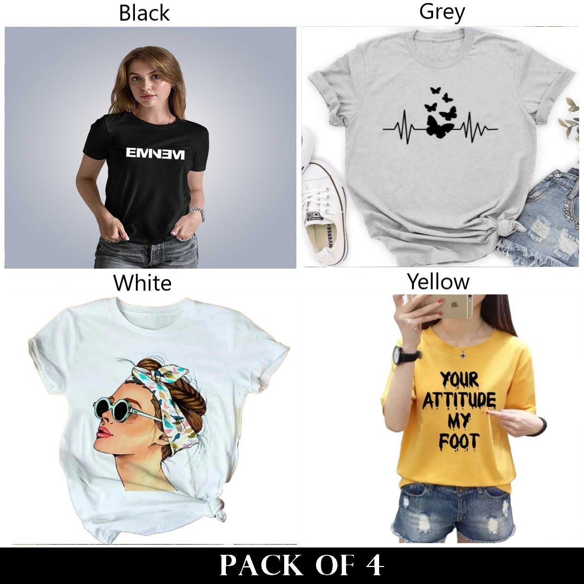 Pack Of 4 T-Shirts For Womens - Oshi.pk - Buy & Sell Online