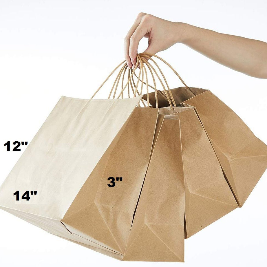 Pack of 50 Paper Bags 12 X 14 X 3 Gift Bags, Party Bags, Shopping Bags, Kraft Bags, Retail Bags, Merchandise Bags, Brown Paper Bags Handle 110gsm - Oshi.pk - Buy & Sell Online
