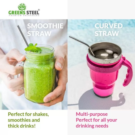 Pack Of 5 - 4 Straight Stainless Steel Reusable Drinking Straws with FREE Cleaning Brush Metal SS Straws Durable Kitchen Utensils For Milkshake Drinks - Oshi.pk - Buy & Sell Online