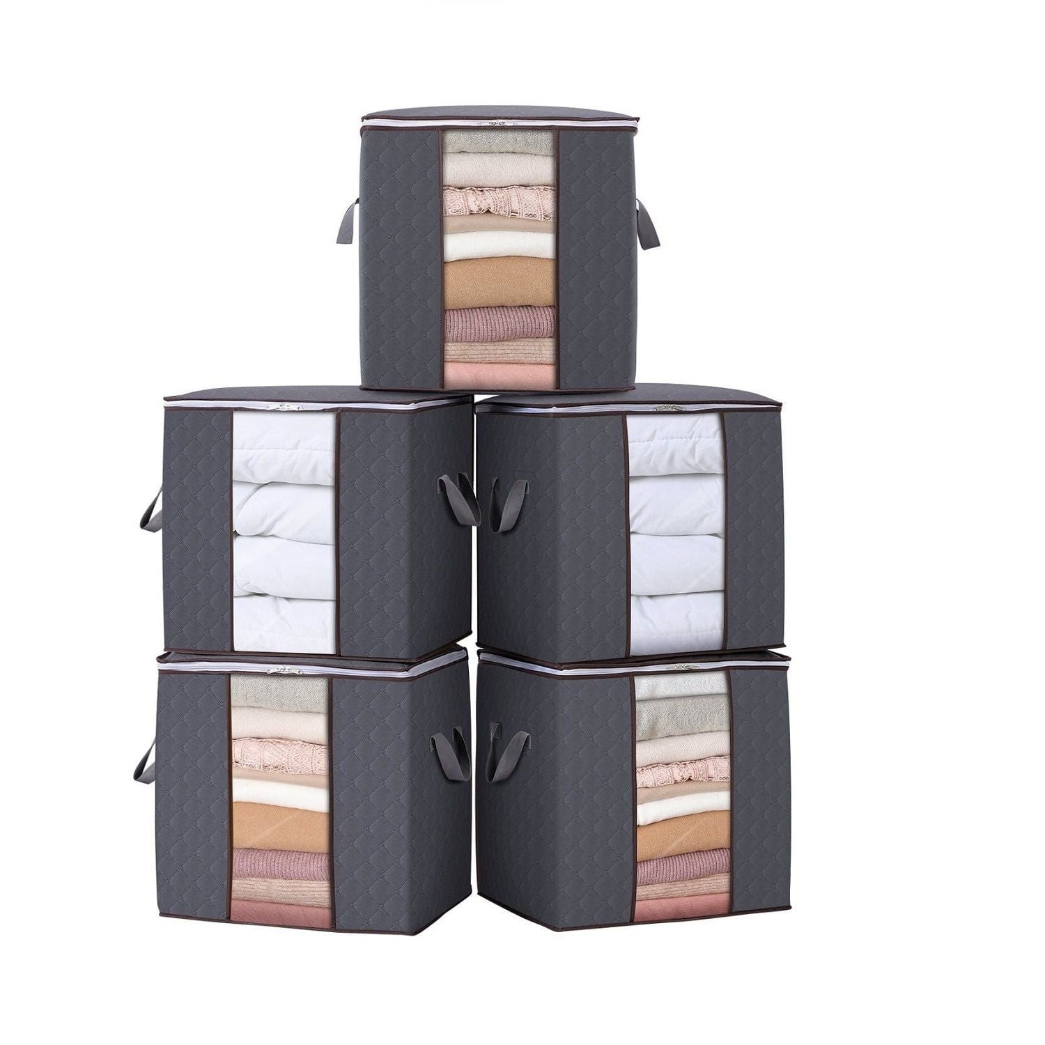 PACK OF 5 Portable Bamboo Charcoal Clothes Blanket Large Folding Bag Storage Box Organizer - Oshi.pk - Buy & Sell Online