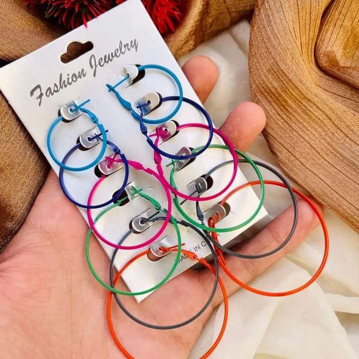 Pack of 6 Pairs / set Hoop Earrings Gold Silver color Small Big Circle Earring Set for Women Simple Punk Ear Clip Fashion Jewelry - Oshi.pk - Buy & Sell Online